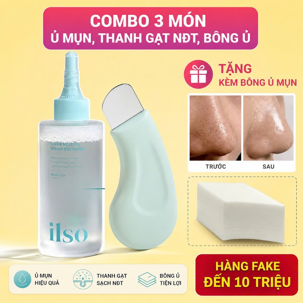 [COMBO 3 món] Tinh chất ủ mụn đầu đen ILSO Chính Hãng tặng kèm bông ủ
