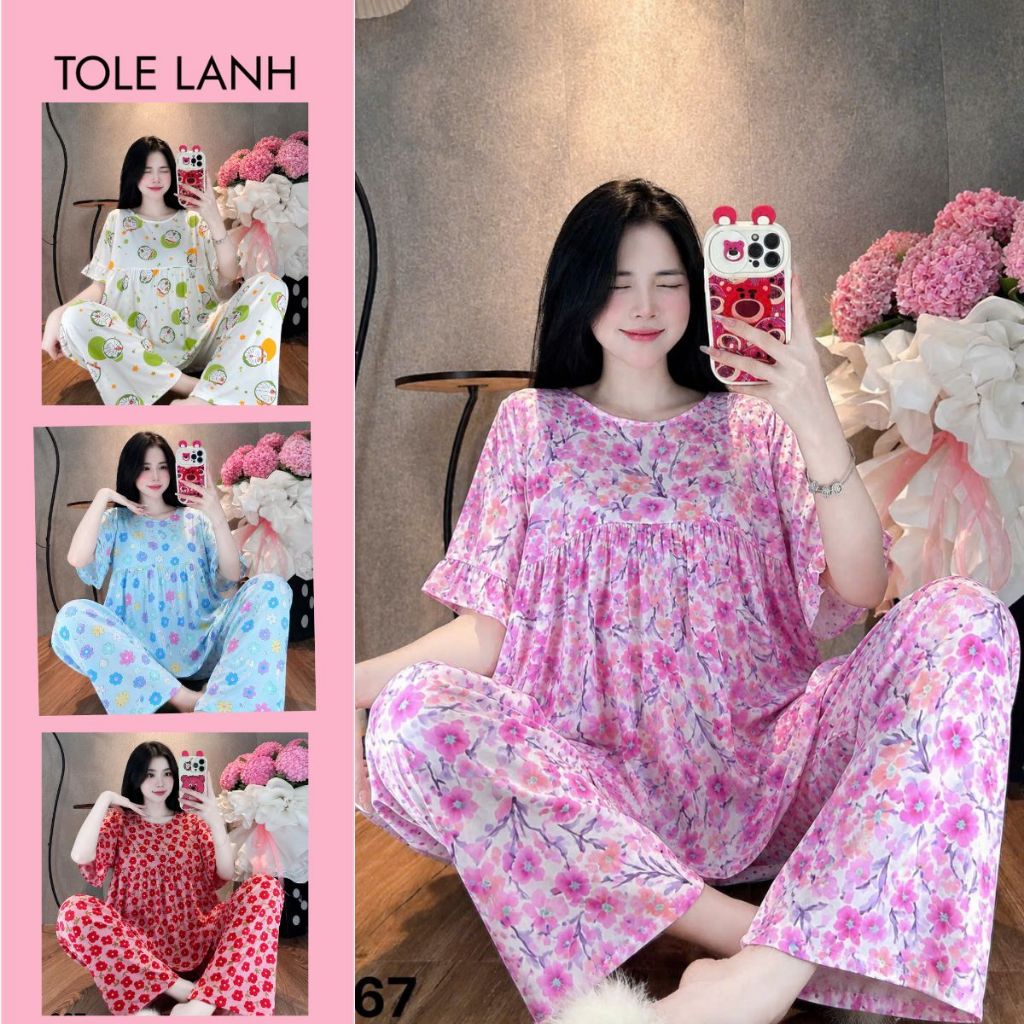 Đồ Bộ Tole Nữ Dài Tay Ngắn Babydoll Dễ Thương, Bộ Tole Lanh Bigsize Siêu Hút Mồ Hôi <75kg T37