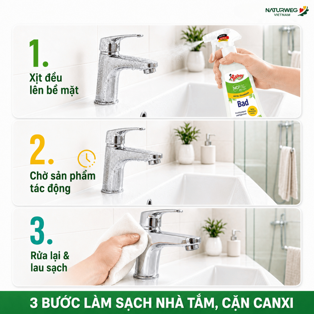 Xịt Tẩy Cặn Canxi Poliboy Nội Địa Đức - Hữu Cơ, Vệ Sinh Nhà Tắm, Sạch Vách Kính, Vòi Inox 500ml | BigBuy360 - bigbuy360.vn