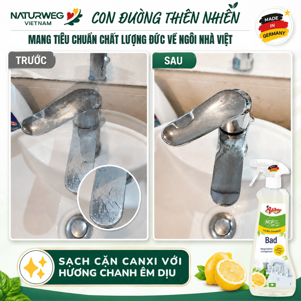 Xịt Tẩy Cặn Canxi Poliboy Nội Địa Đức - Hữu Cơ, Vệ Sinh Nhà Tắm, Sạch Vách Kính, Vòi Inox 500ml | BigBuy360 - bigbuy360.vn