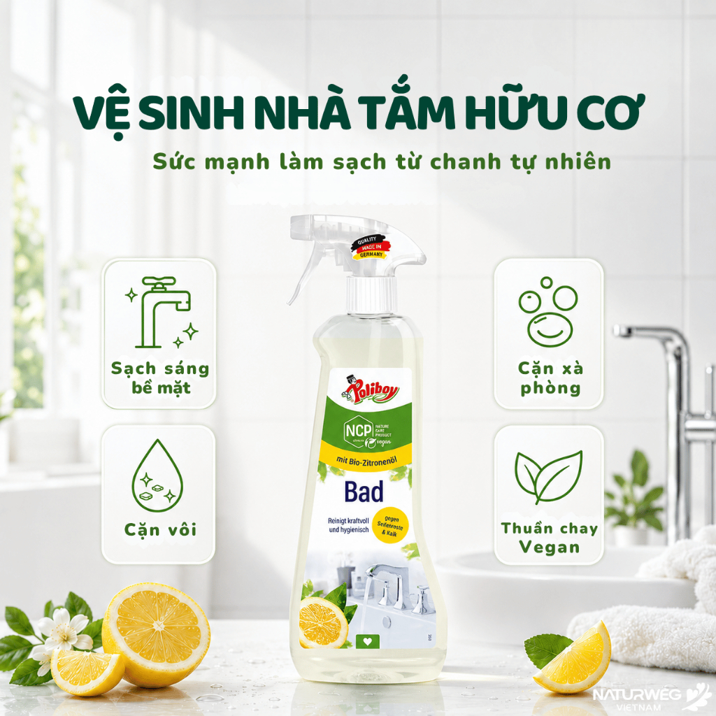Xịt Tẩy Cặn Canxi Poliboy Nội Địa Đức - Hữu Cơ, Vệ Sinh Nhà Tắm, Sạch Vách Kính, Vòi Inox 500ml | BigBuy360 - bigbuy360.vn