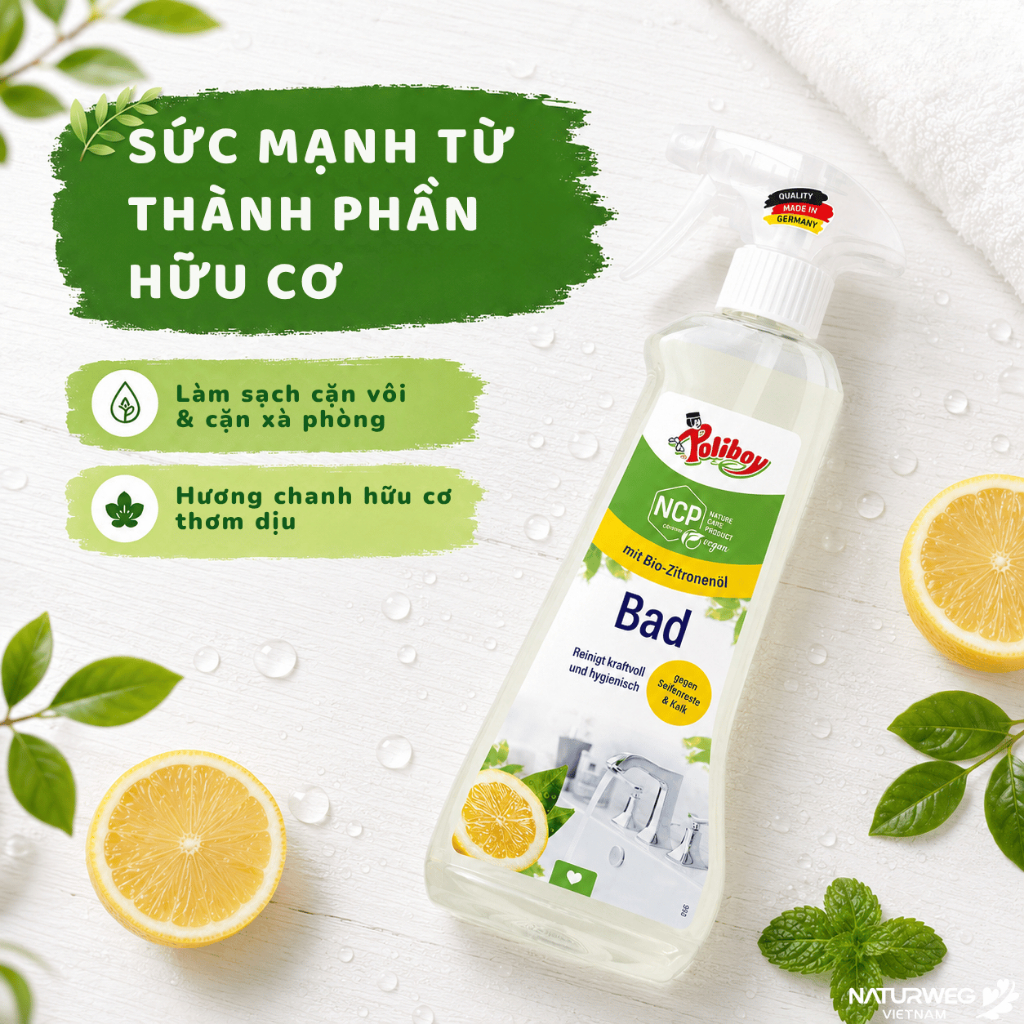Xịt Tẩy Cặn Canxi Poliboy Nội Địa Đức - Hữu Cơ, Vệ Sinh Nhà Tắm, Sạch Vách Kính, Vòi Inox 500ml | BigBuy360 - bigbuy360.vn