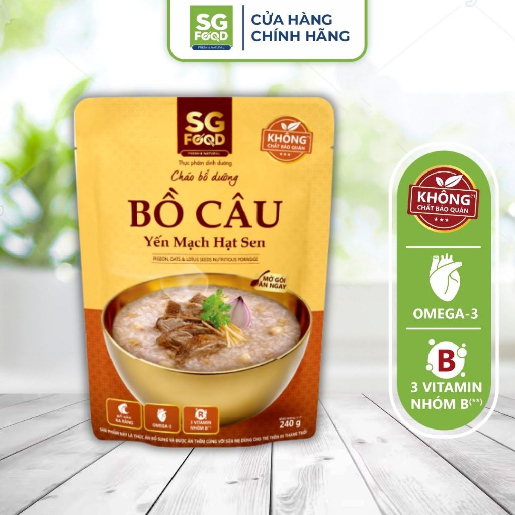 Cháo Bổ Dưỡng Ăn Liền SG Food Bồ Câu Yến Mạch Hạt Sen 240g