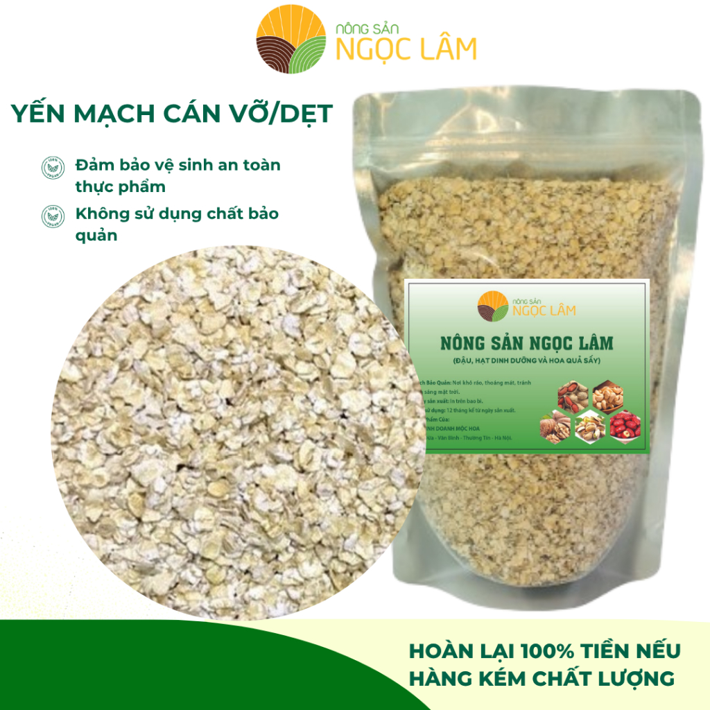 Yến mạch nguyên chất, yến mạch cán vỡ 0.55mm, cán dẹt 1.0mm