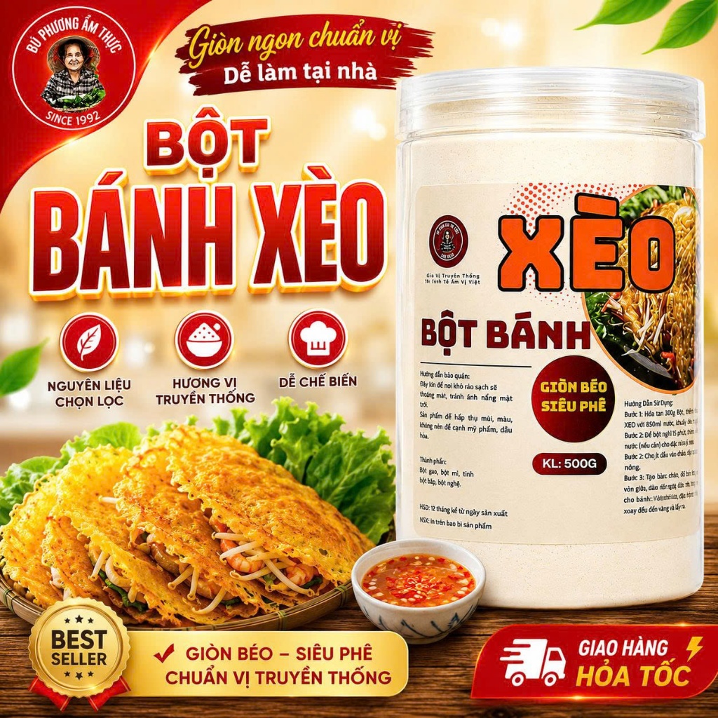 Bột Bánh Xèo Bu Phương 500G | Bột Làm Bánh Xèo Giòn, Chuẩn Vị Nam Bộ