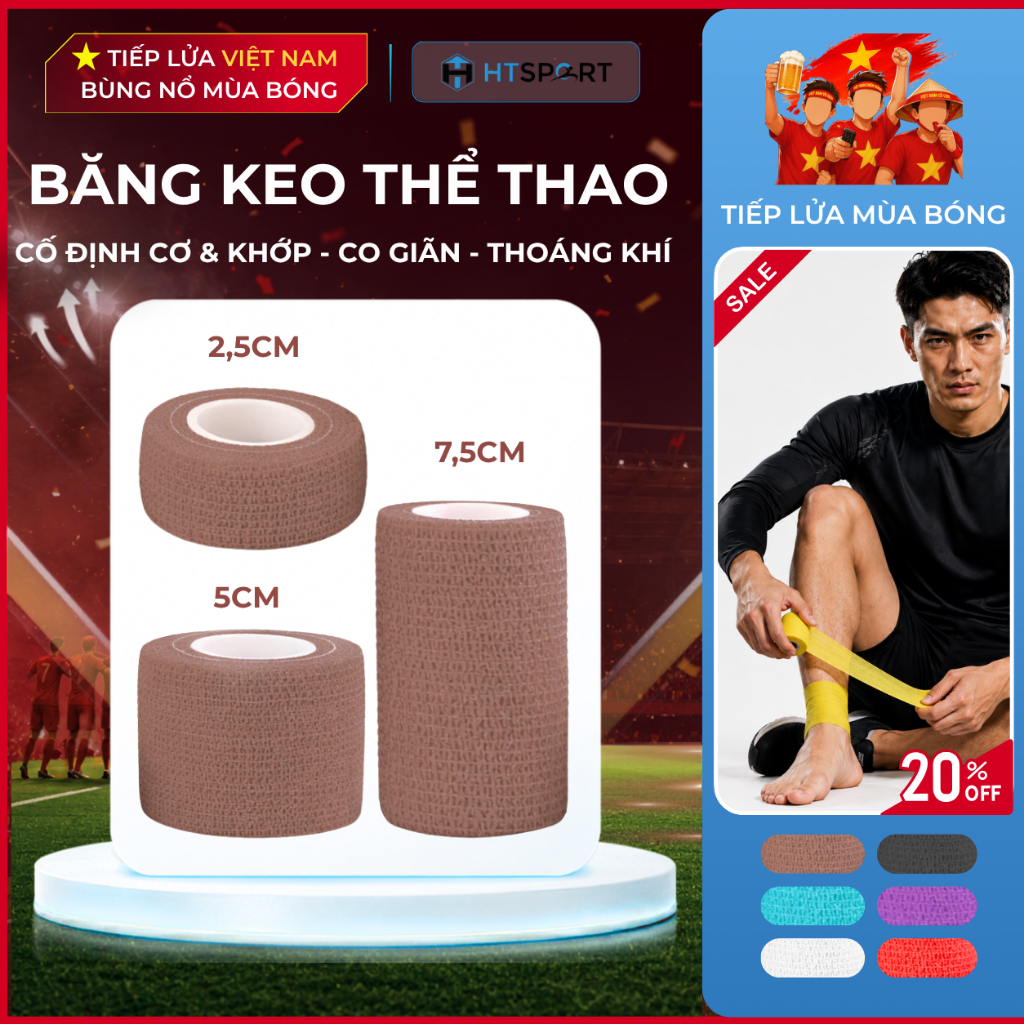 Băng Keo Cao Su Non Quấn Cơ Thể Thao Quấn Cổ Tay Cổ Chân Ngón Tay Chống Chấn Thương Đá Banh Đá Bóng