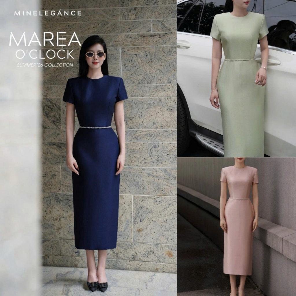 MINELEGÁNCE | VÁY CỔ TRÒN ĐAI ĐÁ DÁNG DÀI, SANG TRỌNG, THANH LỊCH - MIN103