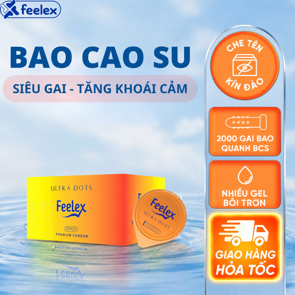 Bao cao su Feelex gân gai, nhiều gel bôi trơn – Hộp 10 bcs