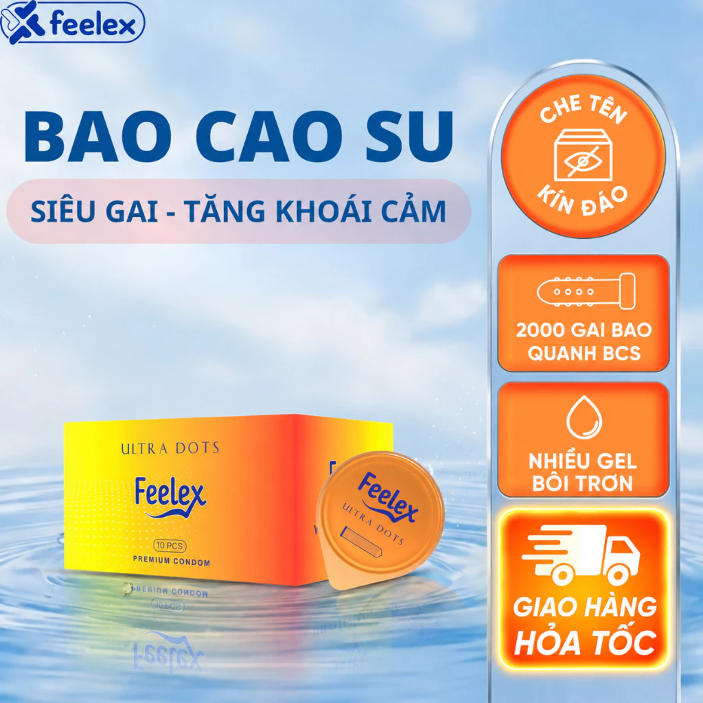 Bao cao su Feelex gân gai nhiều gel bôi trơn hộp 10 chiếc