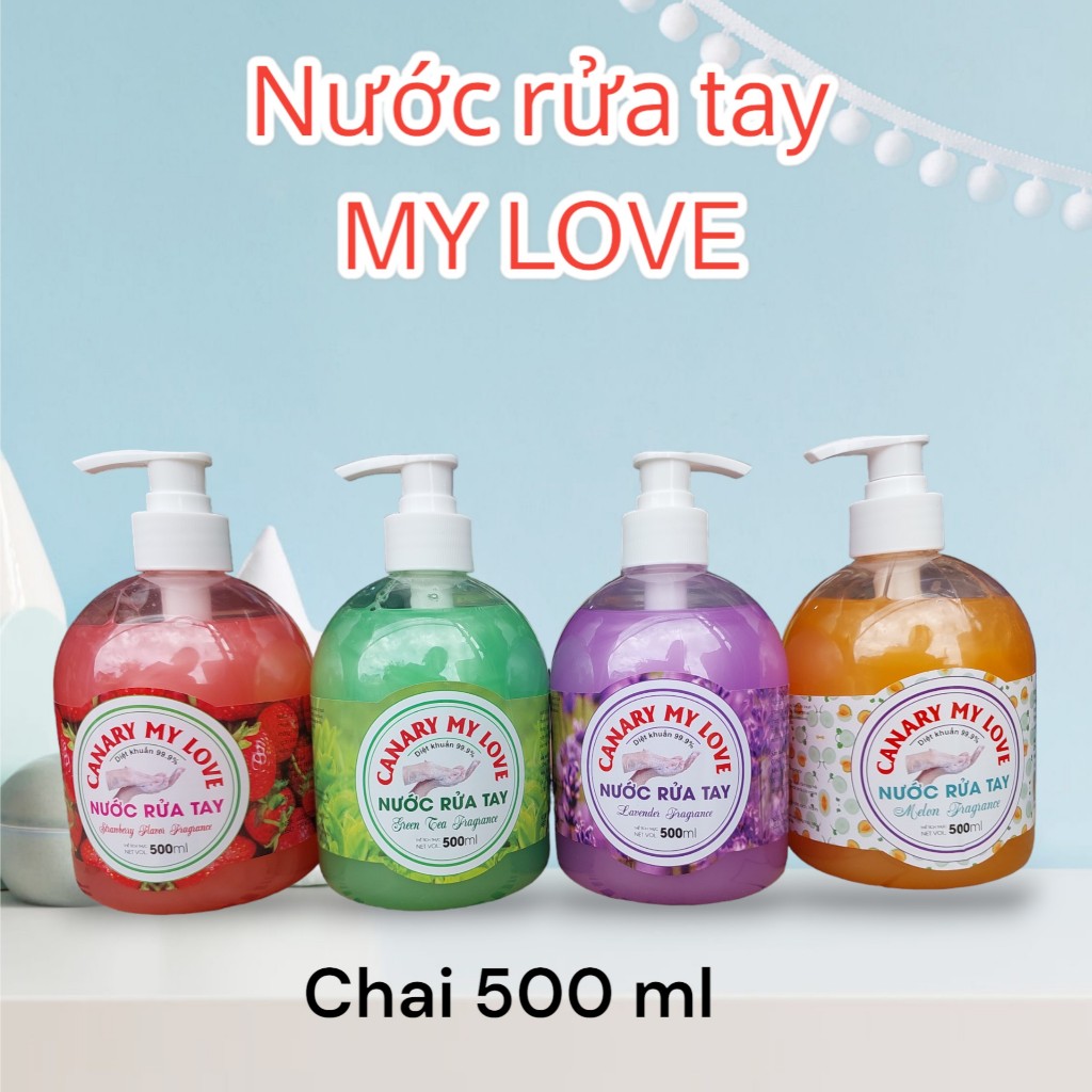 Combo 4 Chai Nước rửa tay CANARY MY LOVE 500ML, Sạch khuẩn, Dịu nhẹ, Mềm mại, An toàn