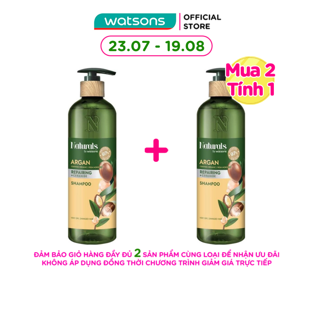 Dầu Gội Naturals By Watsons Repairing Phục Hồi Tóc Hư Tổn Chiết Xuất Dầu Argan 490ml