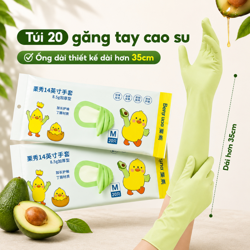 Túi 20 Găng tay cao su phiên bản cải tiến, găng tay nhà bếp Beesurg dài không thấm nước vệ sinh rửa chén đa năng HY78