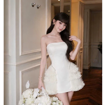 Đầm đi dự tiệc, váy đi dự tiệc quây cúp ngực tafta hông đính đá bèo tầng dáng A thiết kế dự tiệc sự kiện LONA Jennies