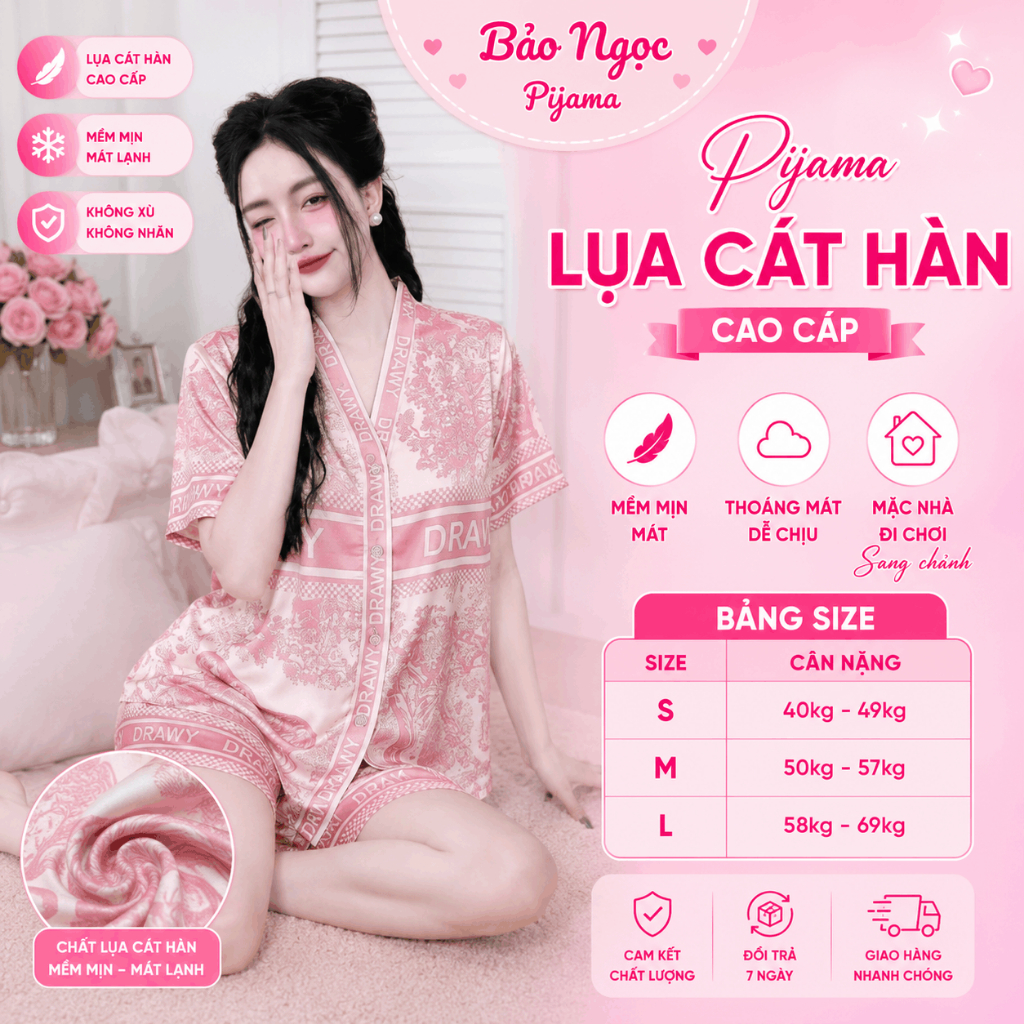 [MẪU HÈ] Pijama Lụa Cát Thiết Kế Hàn Quốc Đồ Bộ Mặc Nhà Cộc Tay Trẻ Trung Năng Động Quyến Rũ
