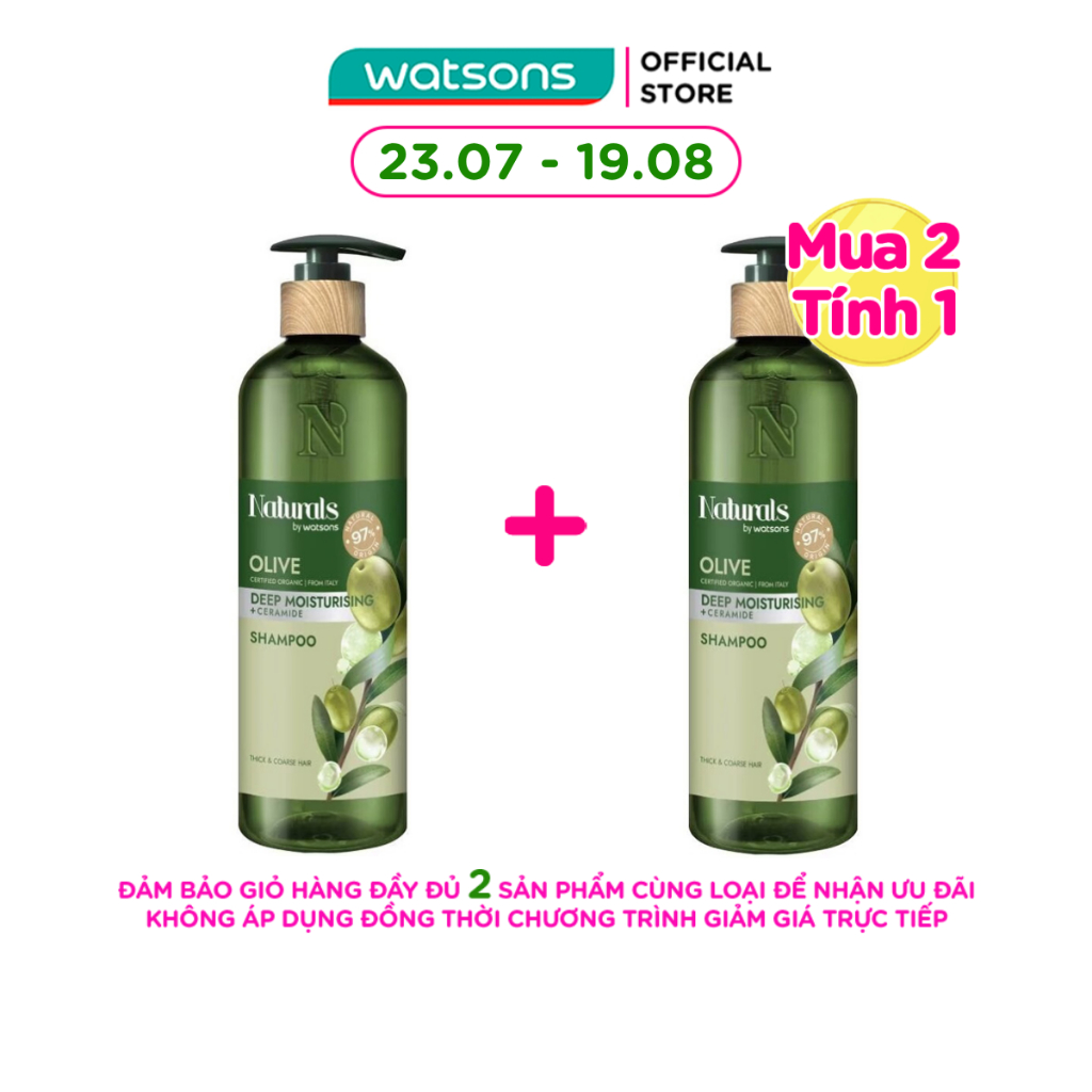 Dầu Gội Naturals By Watsons Deep Moisturishing Dưỡng Ẩm Sâu Chiết Xuất Olive 490ml