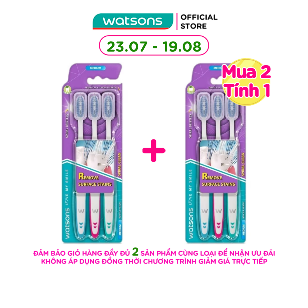 Bàn Chải Đánh Răng Watsons Spiral Clean Toothbrush (Medium) 3s