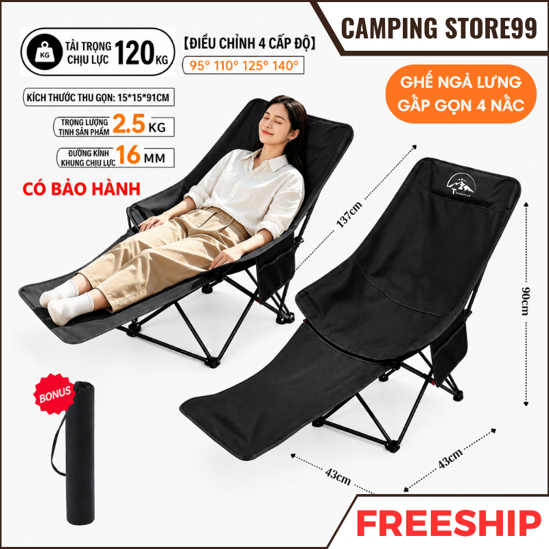 Ghế Camping Gấp Gọn Ngả Lưng Tmountain Chịu Lực Cao Cấp Dã Ngoại Du Lịch Ngoài Trời Thư Giãn