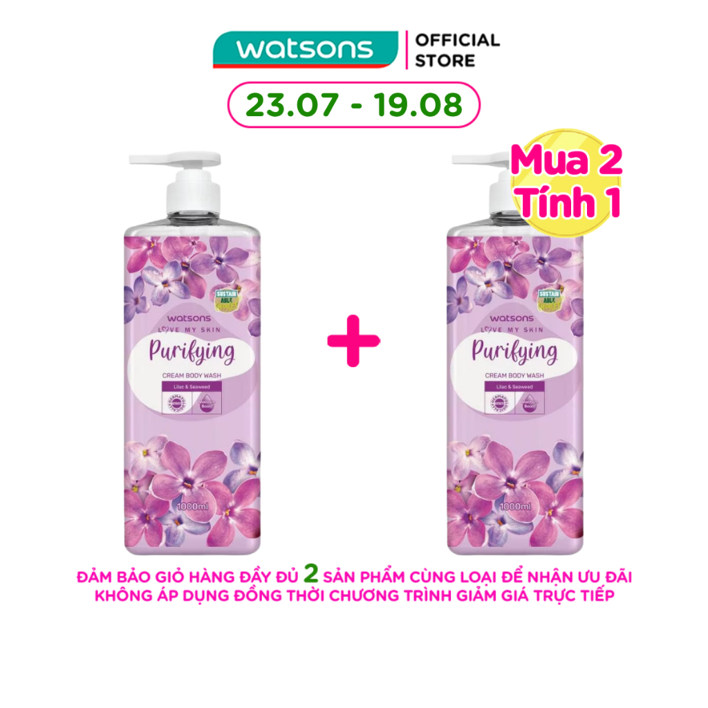 Kem Tắm Watsons Love My Skin Purifying Cream Body Wash 1000ml