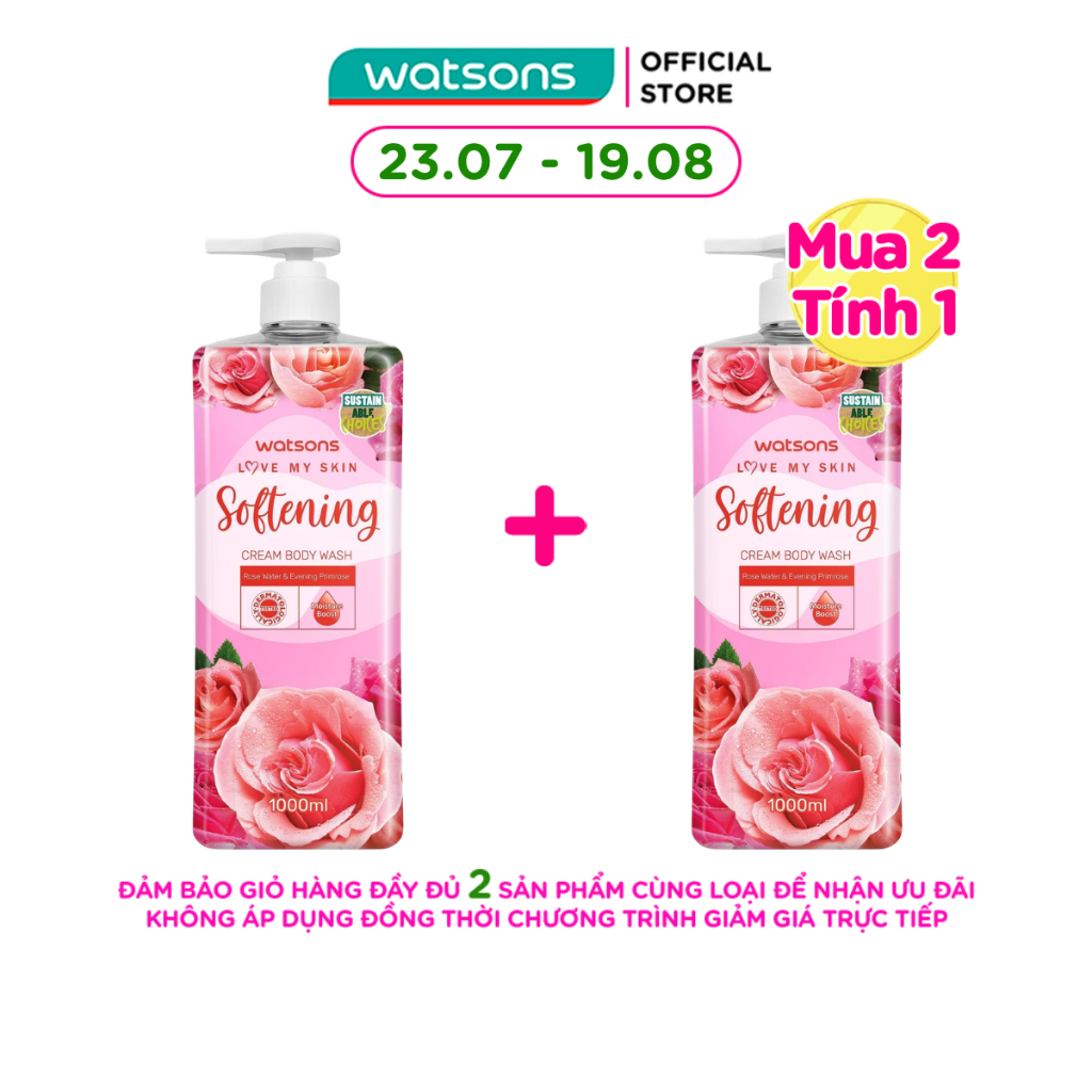 Kem Tắm Watsons Love My Skin Softening Cream Body Wash 1000ml