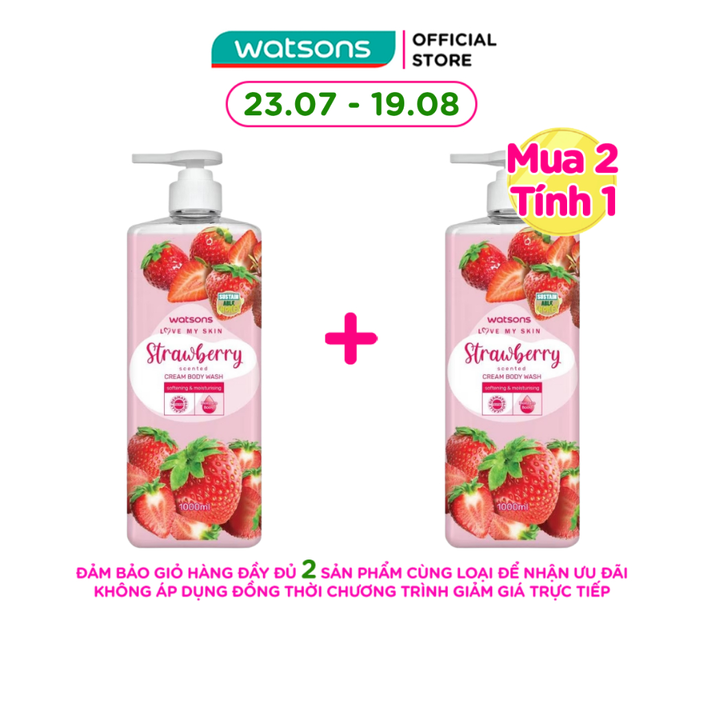 Kem Tắm Watsons Love My Skin Strawberry Scented Cream Body Wash 700ml/1000ml