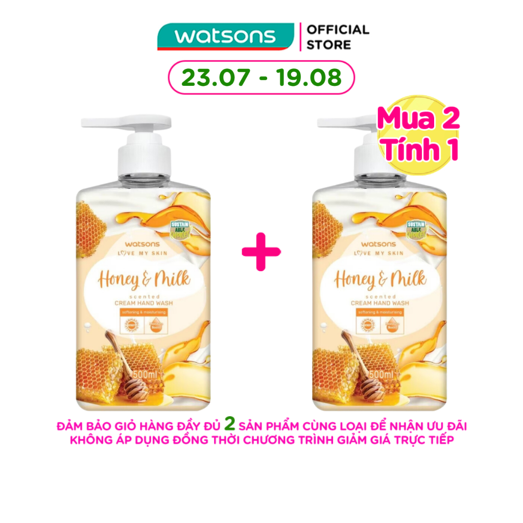 Kem Rửa Tay Watsons Love My Skin Honey Milk Scented Cream Hand Wash 500ml