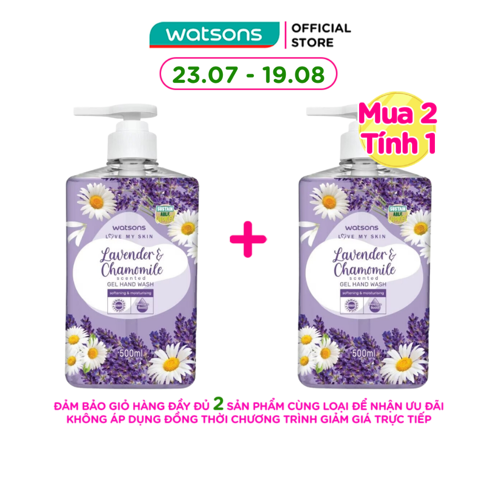 Gel Rửa Tay Watsons Love My Skin Lavender Chamomile Scented Gel Hand Wash 500ml