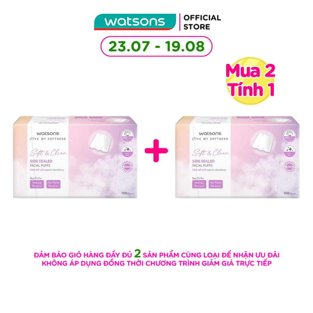 Bông Tẩy Trang Watsons Side Sealed Facial Puffs 100s