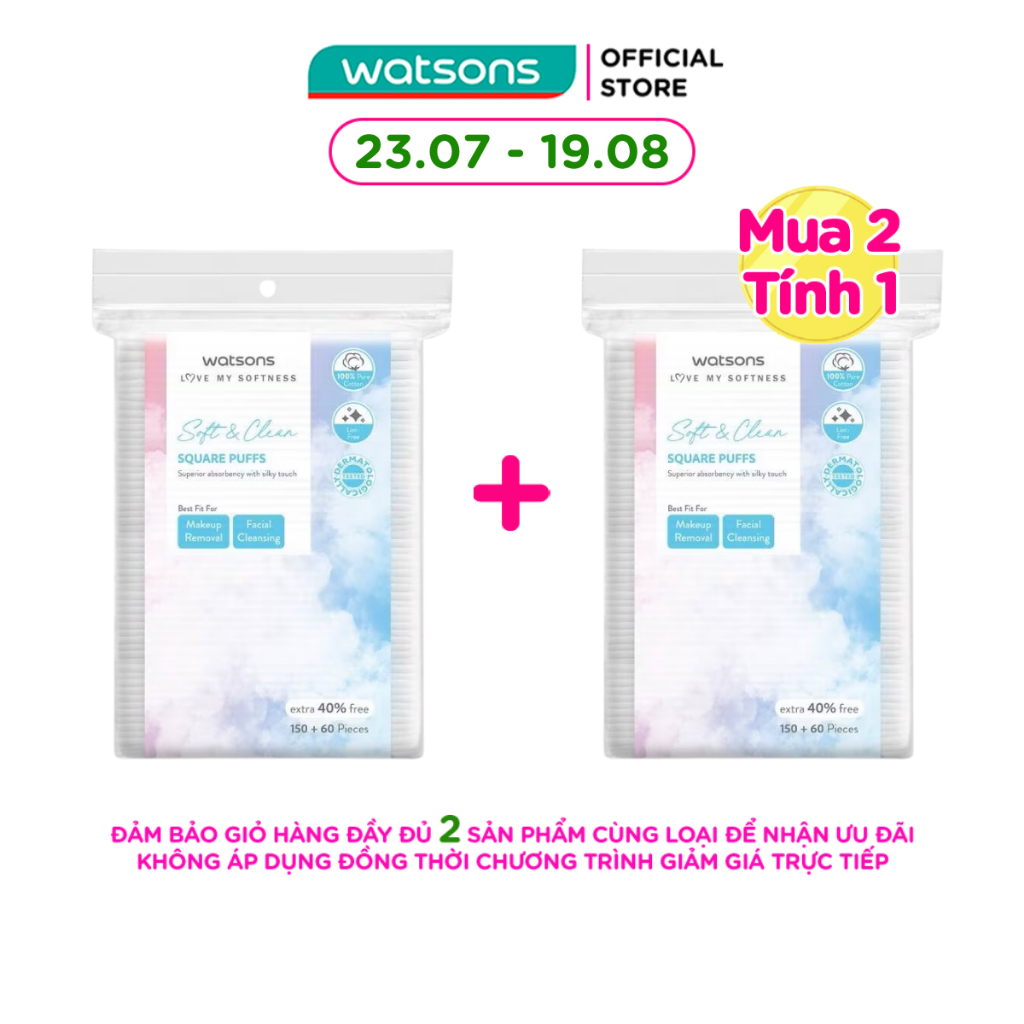 Bông Tẩy Trang Watsons Square Puffs 150S+40%