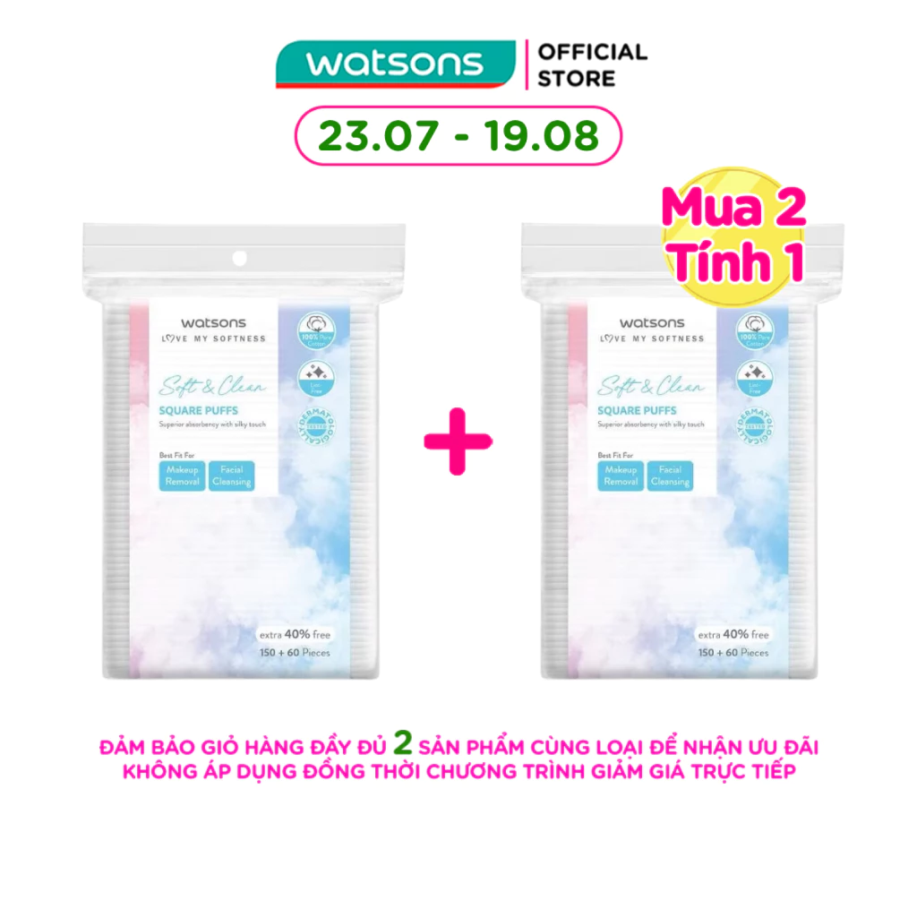 Bông tẩy trang Watsons hộp sản phẩm