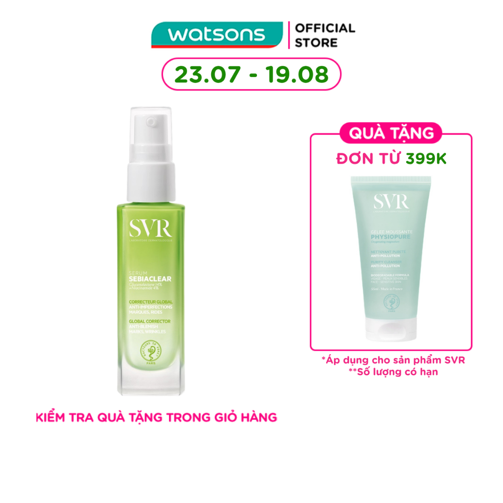 Serum SVR Sebiaclear Serum Giảm Mụn, Thông Thoáng Lỗ Chân Lông, Làm Mềm Mịn Da 30ml