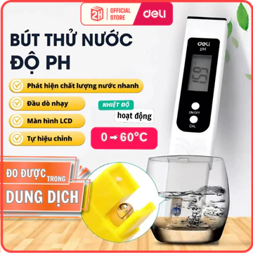 Bút đo độ PH nước Deli, hiệu chỉnh tự động, thử tính kiềm axit chính xác, Máy đo PH đất - Tools