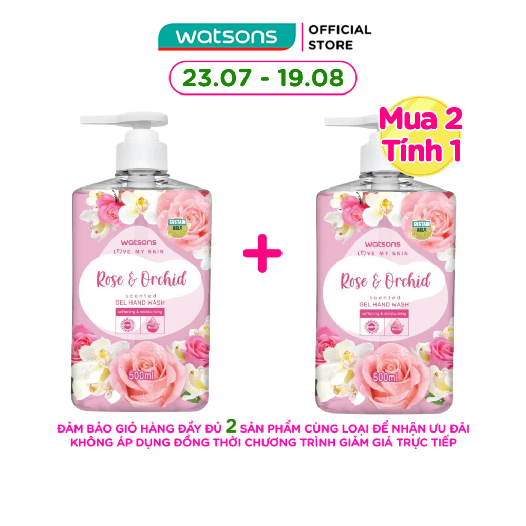 Gel Rửa Tay Watsons Love My Skin Rose Orchid Scented Gel Hand Wash 500ml