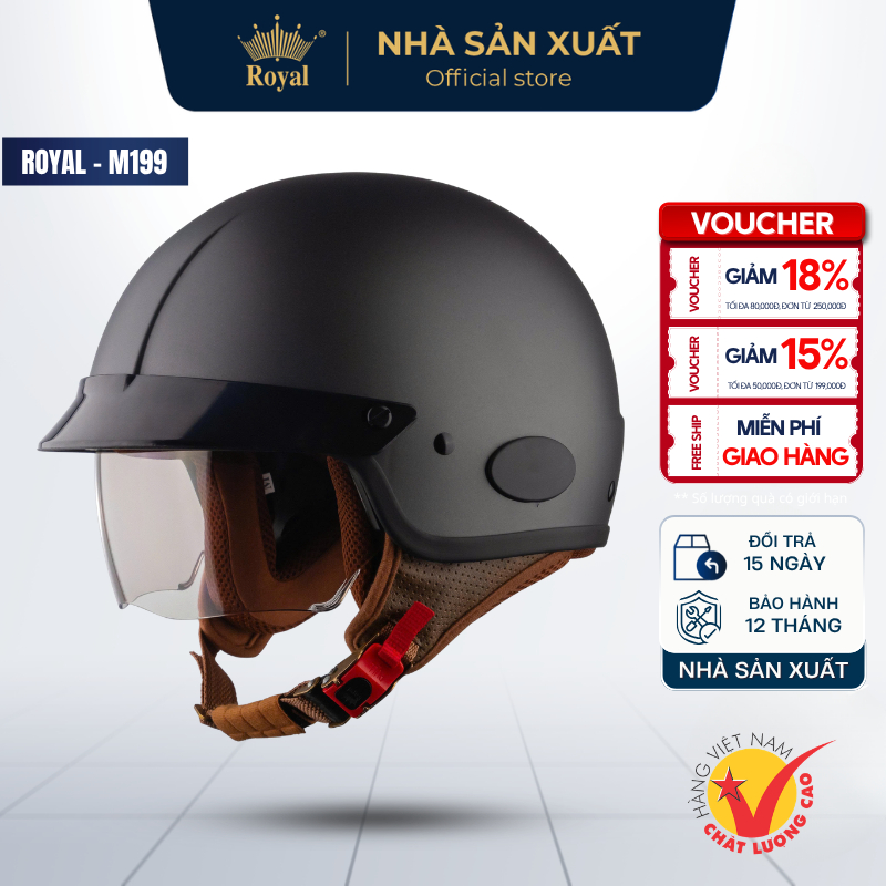 Mũ Bảo Hiểm Kính Âm Royal M199 Chính Hãng Form 2/3 Phong Cách Cho Nam Nữ Bảo Hành 12 Tháng