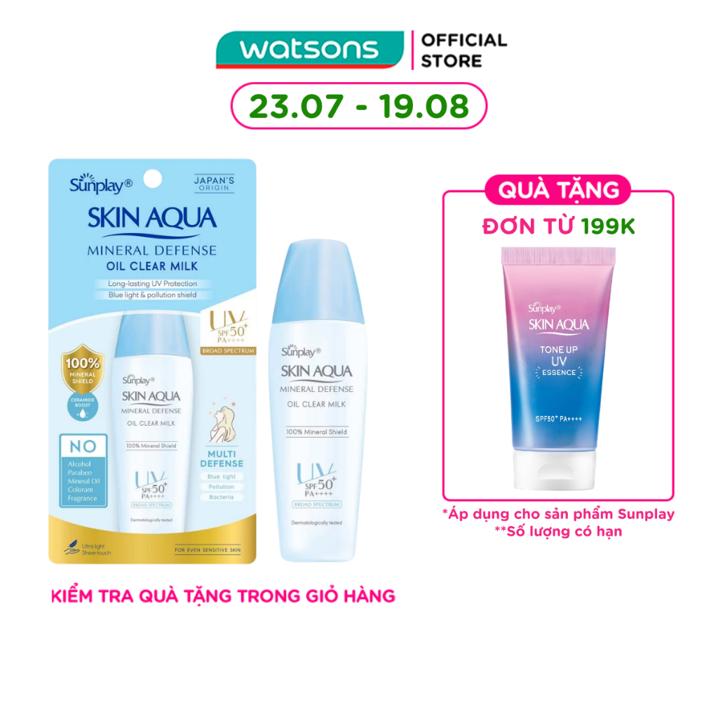 Sữa Chống Nắng Vật Lý Sunplay Skin Aqua Giảm Dầu Mineral Defense Oil Clear Milk SPF50+ PA++++ 25g