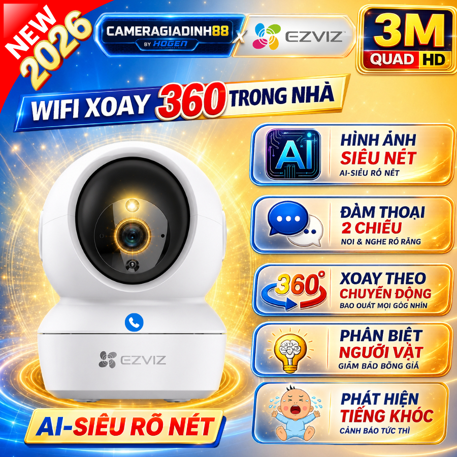 Camera Wifi Trong Nhà Xoay 360 Ezviz C6N H6C TY+ 2M 5M 2K 1080P FULL HD [Có cổng Lan] Bảo Hành 24TH