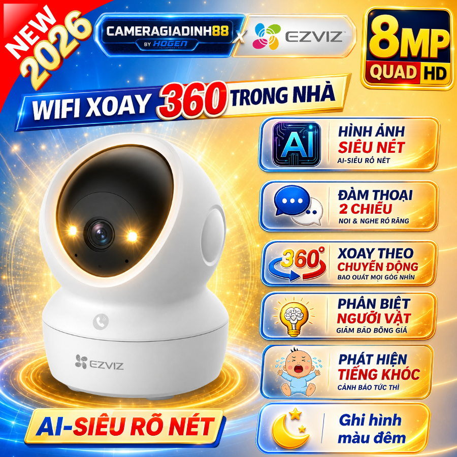 Camera Wifi Trong Nhà Ezviz H6 H6C PRO 2K 1080P 2MP 4MP C6N Độ nét cao, Xoay 360 [Hỗ Trợ Cổng Lan]