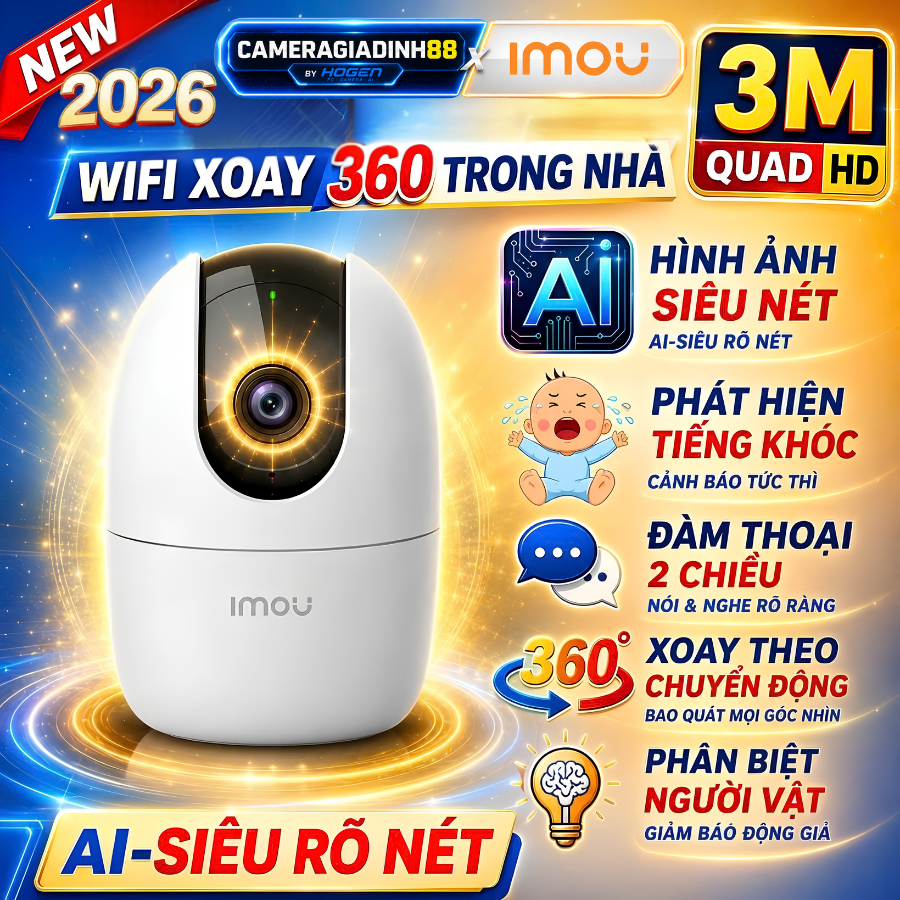 Camera Wifi Xoay 360 IMOU Trong Nhà A23 A32EP 3M 1080P, A52P 5M 3K, Ranger 2 Chính Hãng, BH 24 Tháng