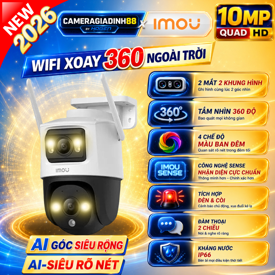 Camera Wifi IMOU Ngoài Trời 2 Mắt Quan Sát CRUISER DUAL, Xoay 360 độ 6MP 10MP 4MP S51FEP S31FEP