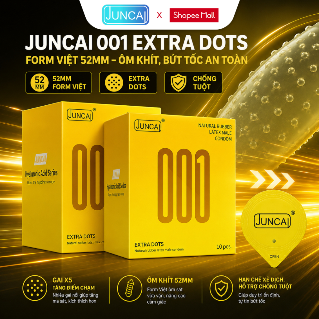 Combo 2 Hộp Bao Cao Su Gai X5 JUNCAI Đệm Gel Trơn Mướt, Không Khô Xước Kích Thích Cuộc Yêu Hộp 10 Chiếc
