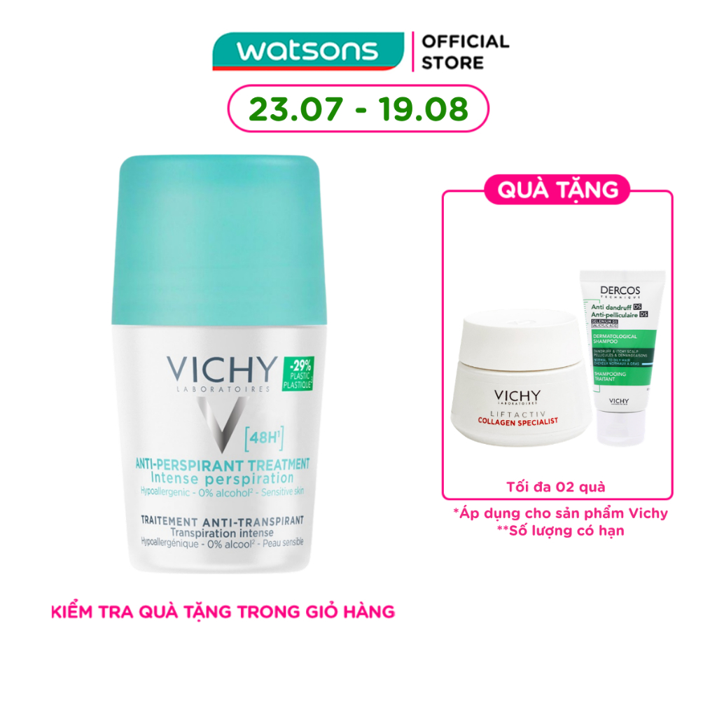 Lăn Khử Mùi Vichy Khô Thoáng Vùng Da Dưới Cánh Tay 48H 50ml