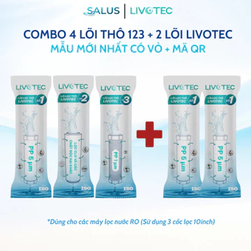Combo Lõi Lọc Thô Karofi Livotec Gồm 4 Hoặc 5 Lõi Thay Thế Cho Máy Lọc RO Sử Dụng Cốc Lọc 10inch