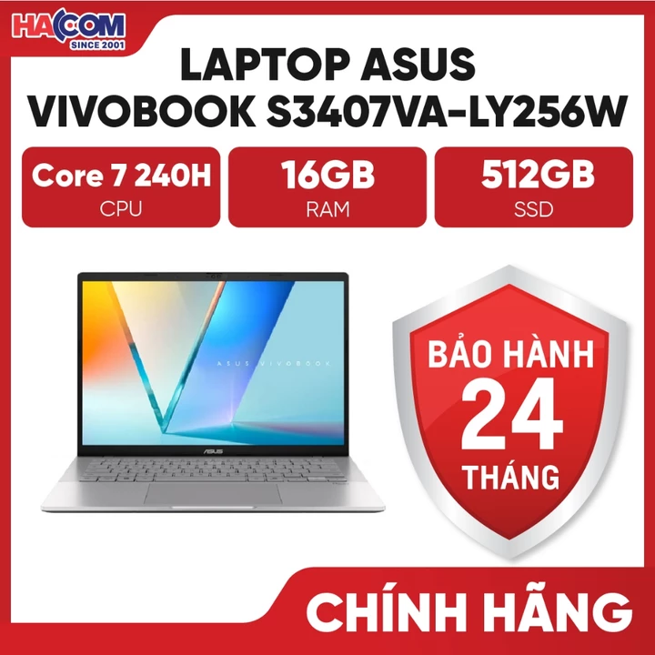 Laptop Asus VivoBook S3407VA-LY256W (Core 7 240H/16GB RAM/512GB SSD/14 WUXGA/Win11/Bạc) - HACOM PC