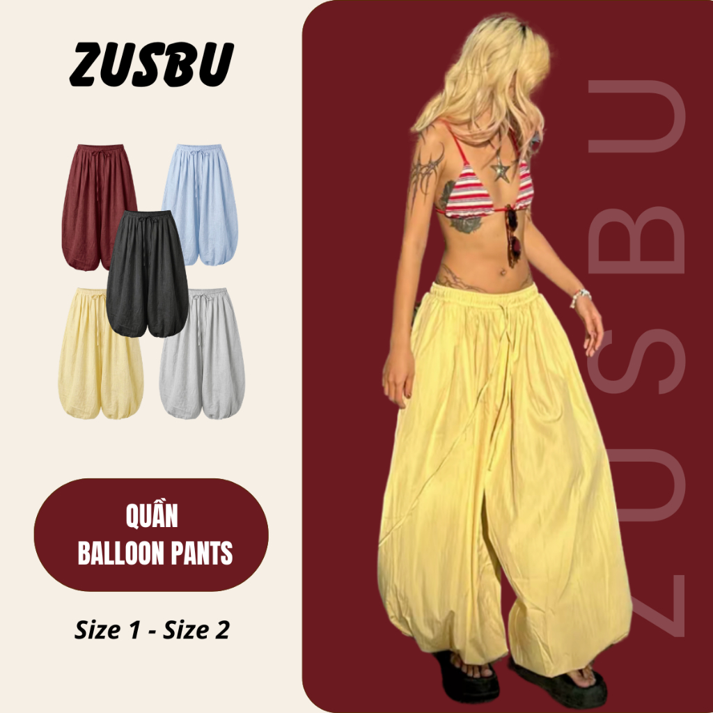 ZUSBU – Quần Balloon Pants Bom Ống To Cạp Chun Bo Gấu Freesize Nam Nữ Hot Trend 2026 M31