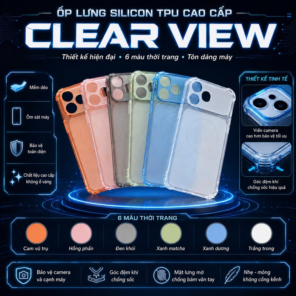[DEAL MỞ BÁN] Ốp Lưng CLEAR VIEW Silicon TPU Cao Cấp Chống Va Đập Dành Cho Smartphone (Từ lP 14 đến lP 17PROMAX)
