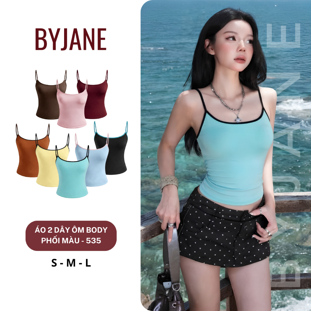 [ MÀU MỚI ] Áo Hai Dây Nữ Ôm Body Phối Viền Màu Chất Thun Mịn Co Giãn 4 Chiều Mềm Mịn Tôn Dáng Basic BYJANE - 535 | BigBuy360 - bigbuy360.vn