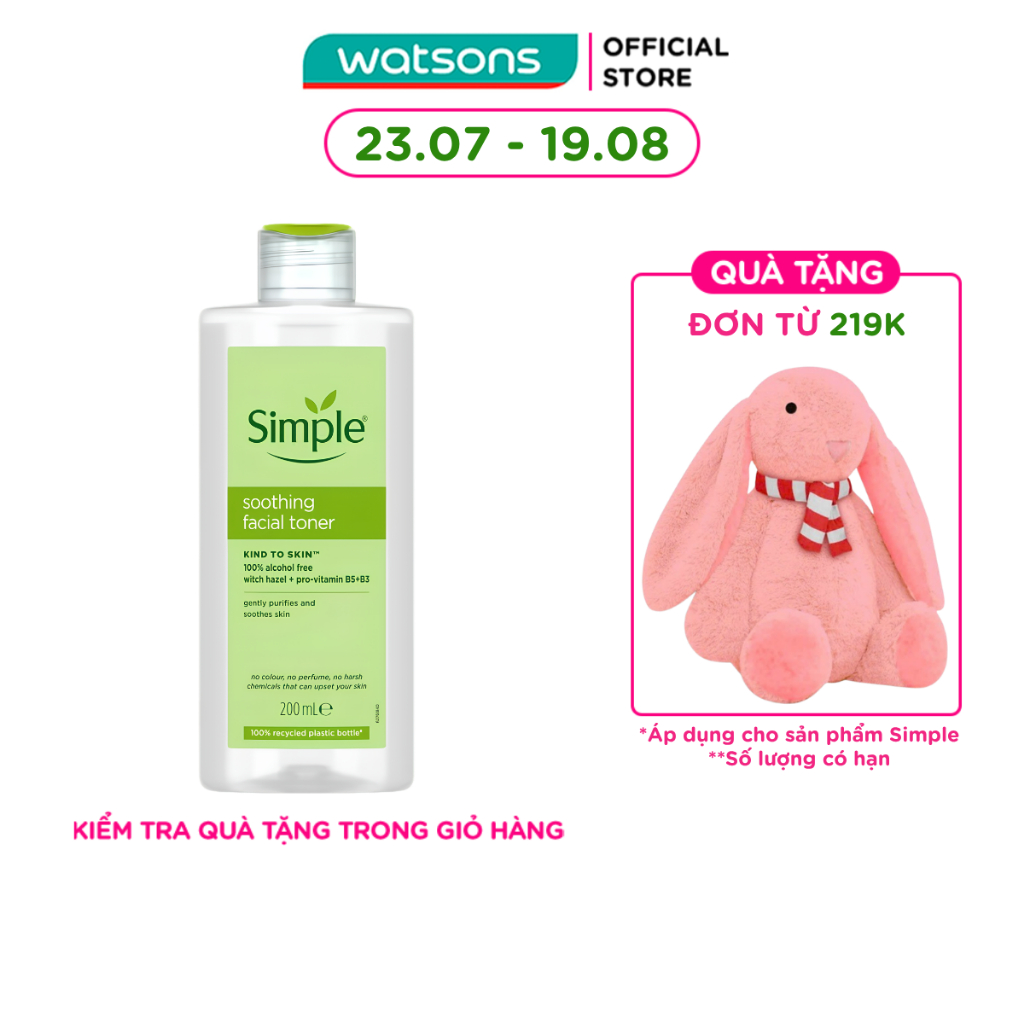 Nước Cân Bằng Simple Soothing Facial Toner Không Chứa Cồn Giúp Làm Dịu Da 200ml