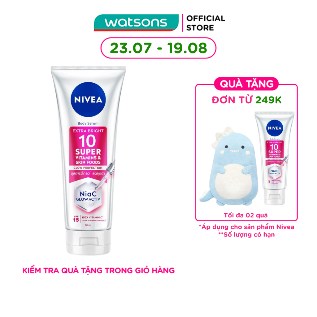 Tinh Chất Dưỡng Thể Nivea Sáng Da Body Serum Extra Bright 10 Super Vitamin & Skin Foods Glow Perfection SPF15 170ml