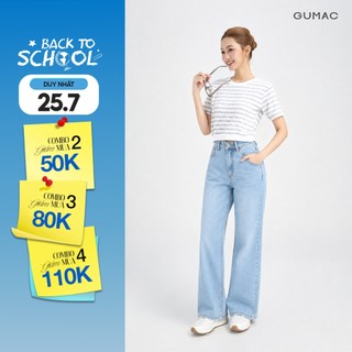 [NHẬP AFFDOG GIẢM 79K] Quần Jeans Suông Nữ Gmorning - GUMAC Dài 95cm Denim Thêu Gmor Xanh Nhạt Tôn Dáng YQJE10080