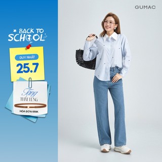 Quần jeans nữ dáng suông vừa GUMAC màu xanh đậm tôn dáng chất jeans mềm đứng form  LQJE1109