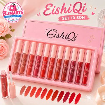 Set 10 Son Kem EishiQi Nhiều Màu, Son Lì Mịn Môi Bộ Quà Tặng Trang Điểm Cho Nữ